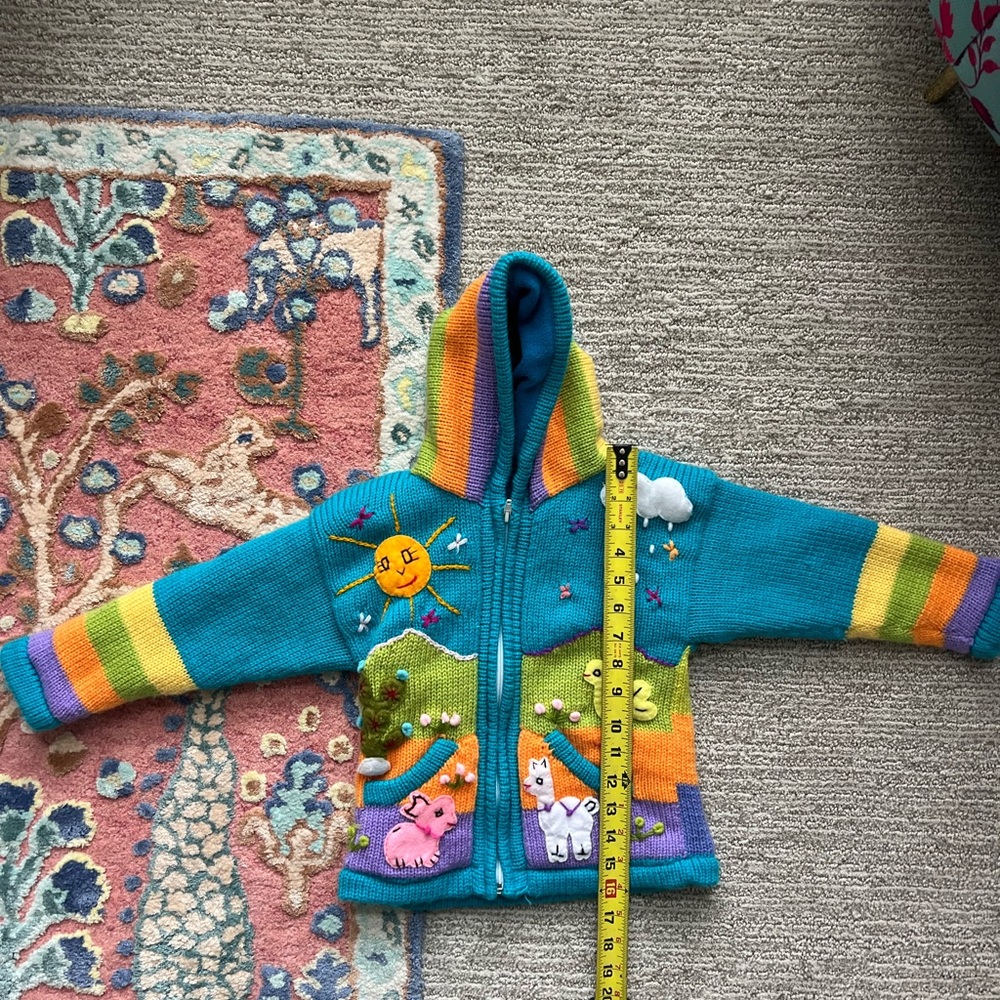 Kids Rainbow Hooded Zip-Up Sweater with Animal Appliqués